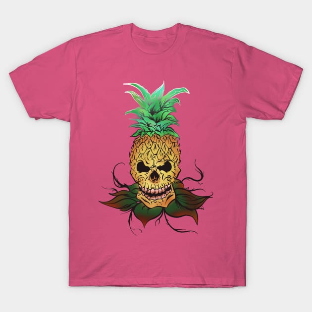 Pineapple Skull white and gray fade out T-Shirt by Danispolez_illustrations